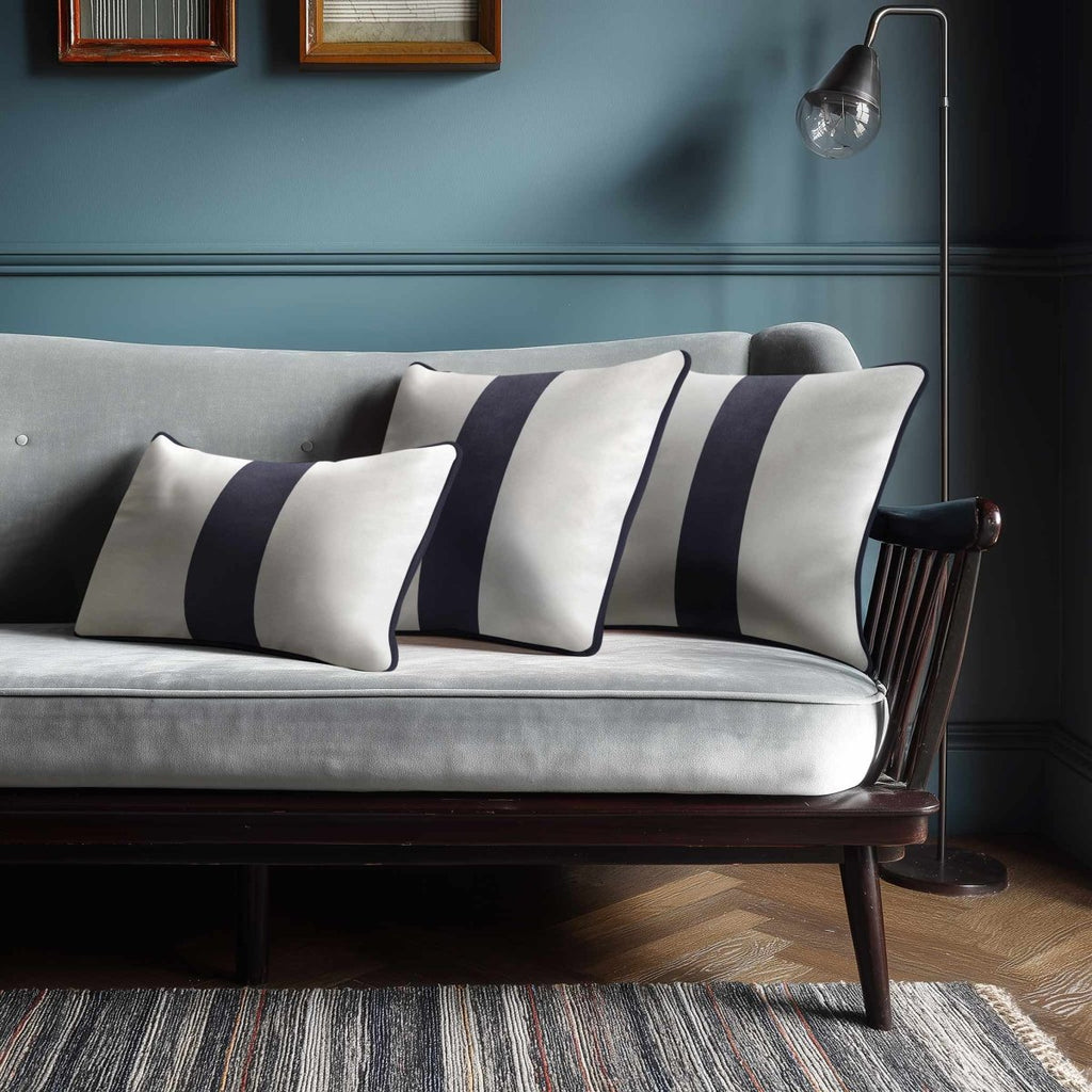 1 Stripe with Piping | Sustainable Velvet Rectangle Cushion - Graphite 50 x 30 cm by Izabela Peters