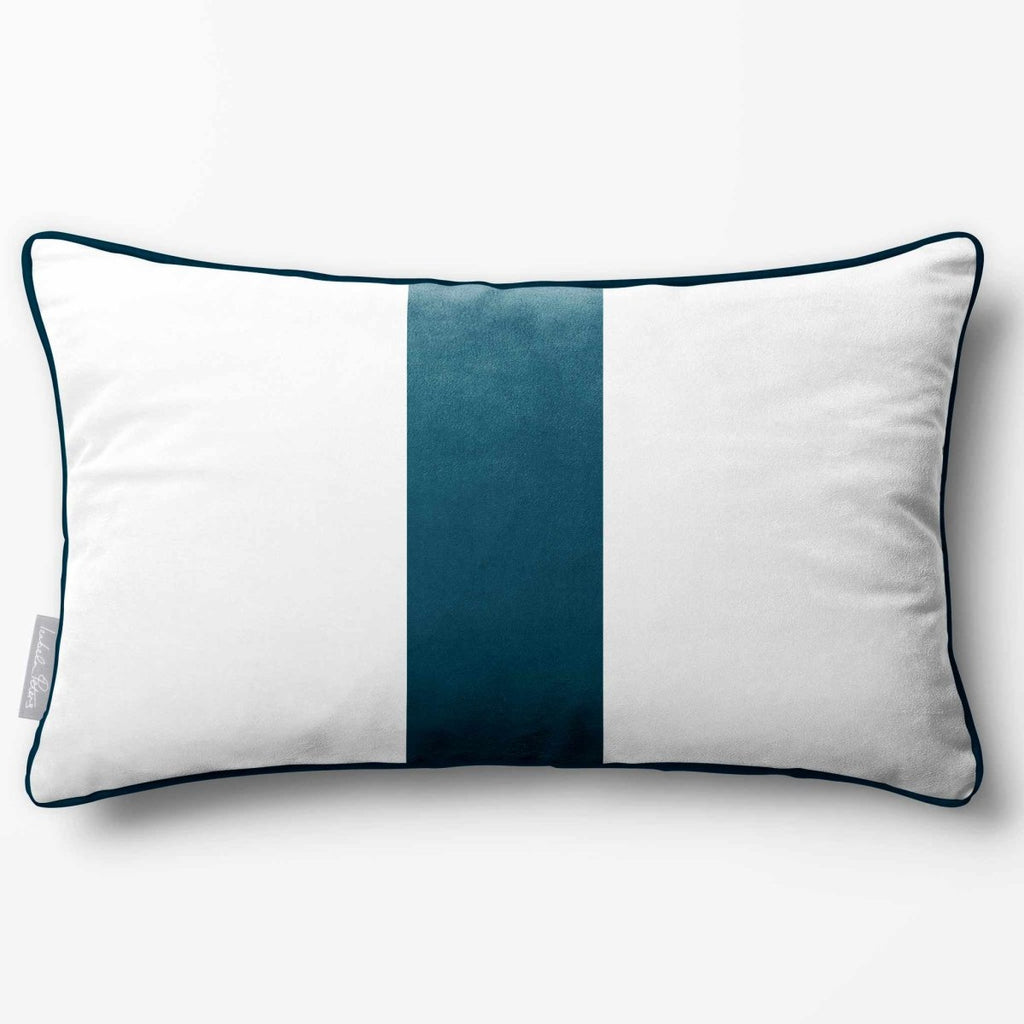 1 Stripe with Piping | Sustainable Velvet Rectangle Cushion - Teal 50 x 30 cm by Izabela Peters