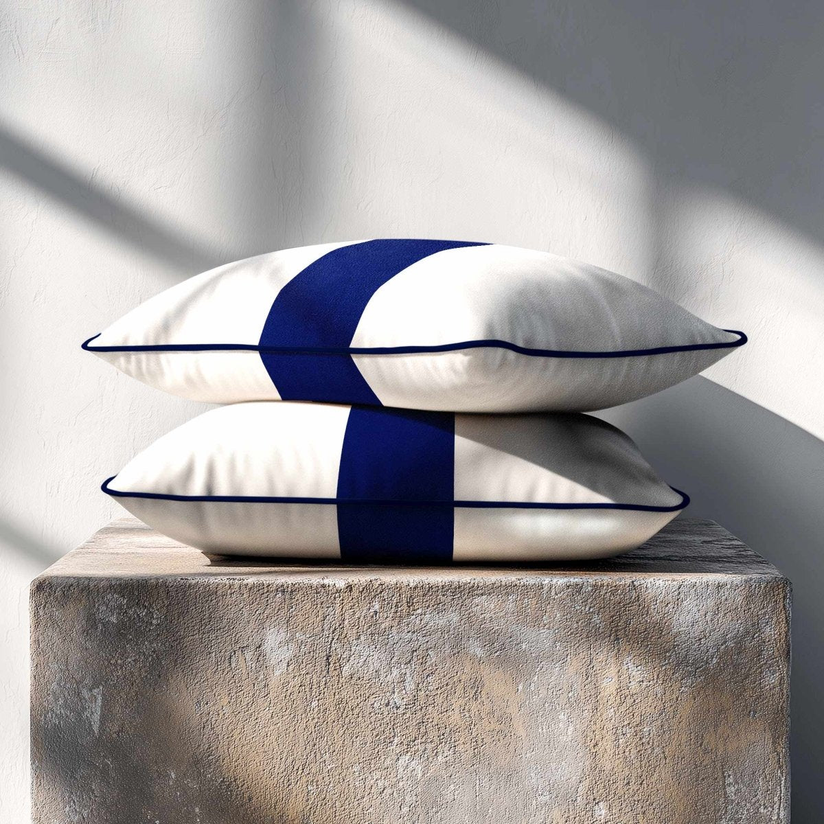 1 Stripe with Piping | Sustainable Velvet Rectangle Cushion - Midnight 50 x 30 cm by Izabela Peters