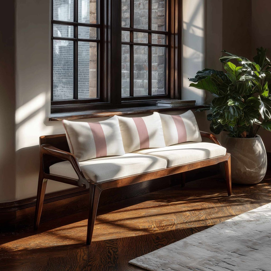 1 Stripe with Piping | Sustainable Velvet Rectangle Cushion - Rosewater 50 x 30 cm by Izabela Peters