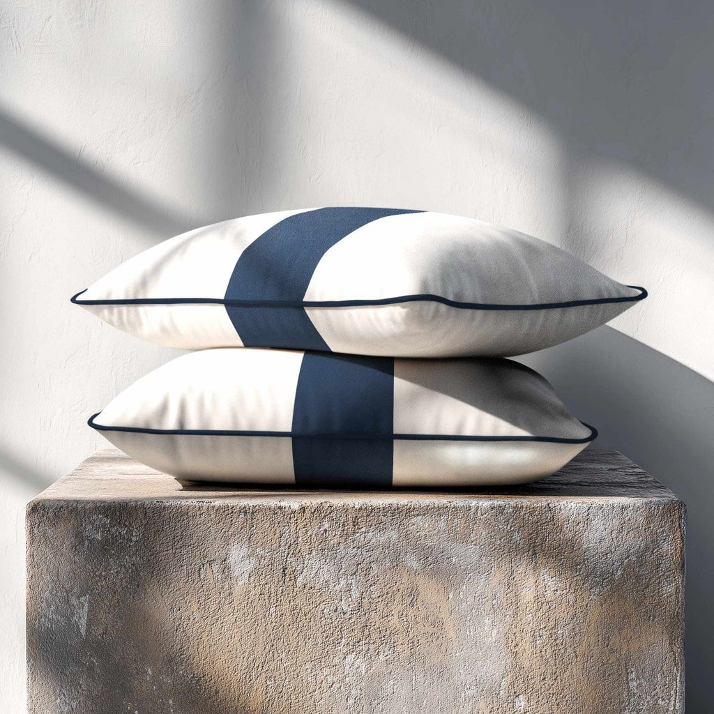 1 Stripe with Piping | Sustainable Velvet Rectangle Cushion - Midnight 50 x 30 cm by Izabela Peters