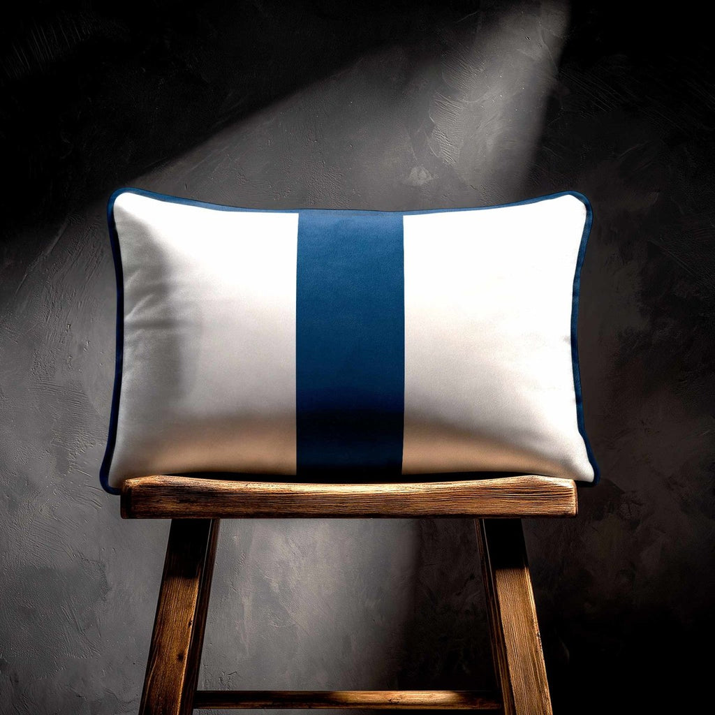 1 Stripe with Piping | Sustainable Velvet Rectangle Cushion - Petrol Blue 50 x 30 cm by Izabela Peters