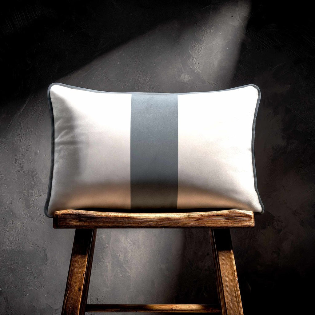 1 Stripe with Piping | Sustainable Velvet Rectangle Cushion - French Grey 50 x 30 cm by Izabela Peters