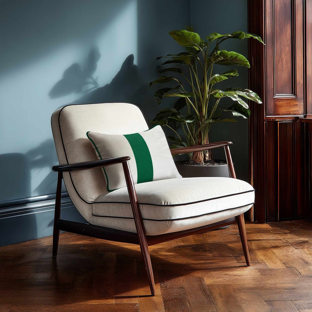 1 Stripe with Piping | Sustainable Velvet Rectangle Cushion - Emerald Green 50 x 30 cm by Izabela Peters