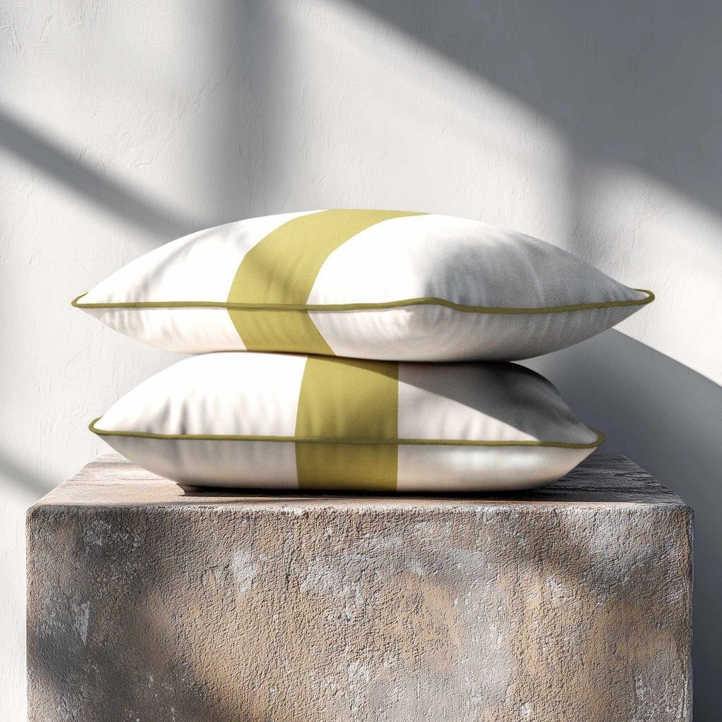 1 Stripe with Piping | Sustainable Velvet Rectangle Cushion - Golden Lime 50 x 30 cm by Izabela Peters