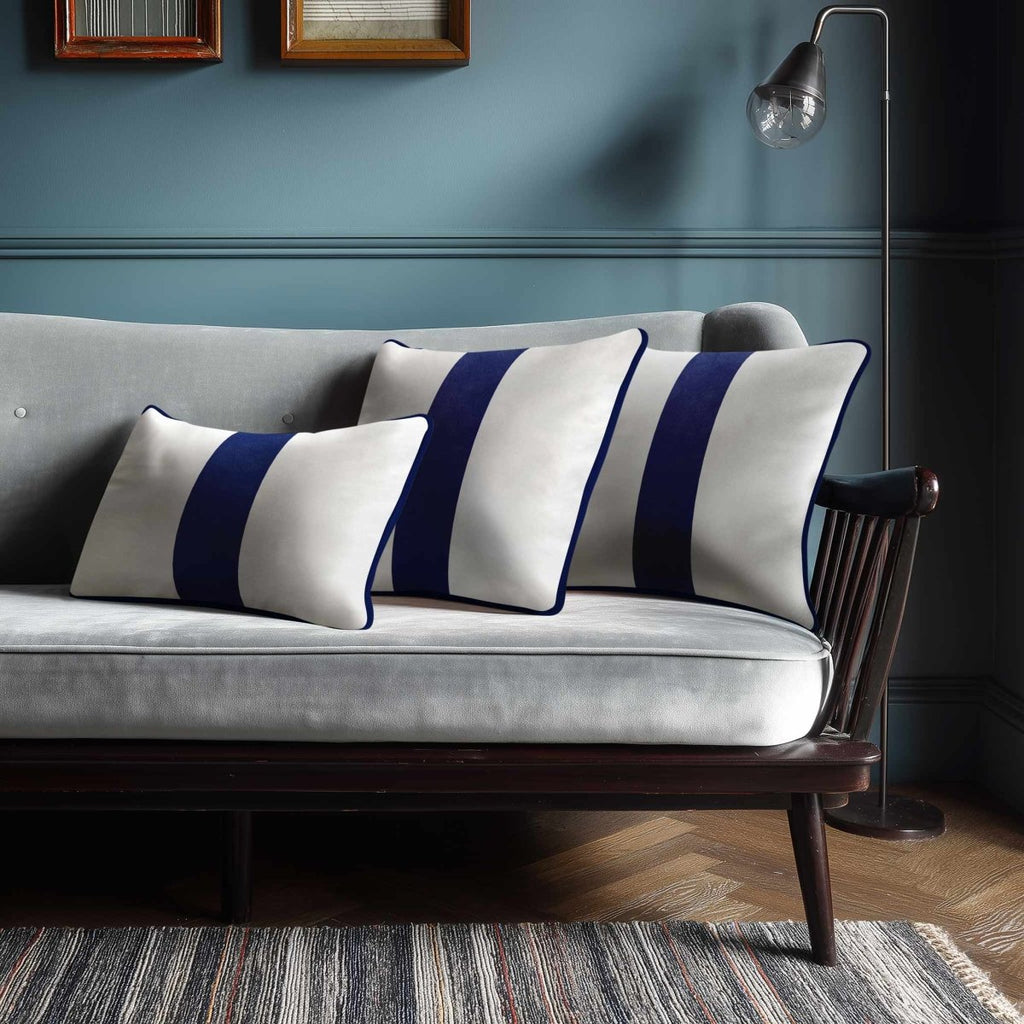 1 Stripe with Piping | Sustainable Velvet Rectangle Cushion - Midnight 50 x 30 cm by Izabela Peters