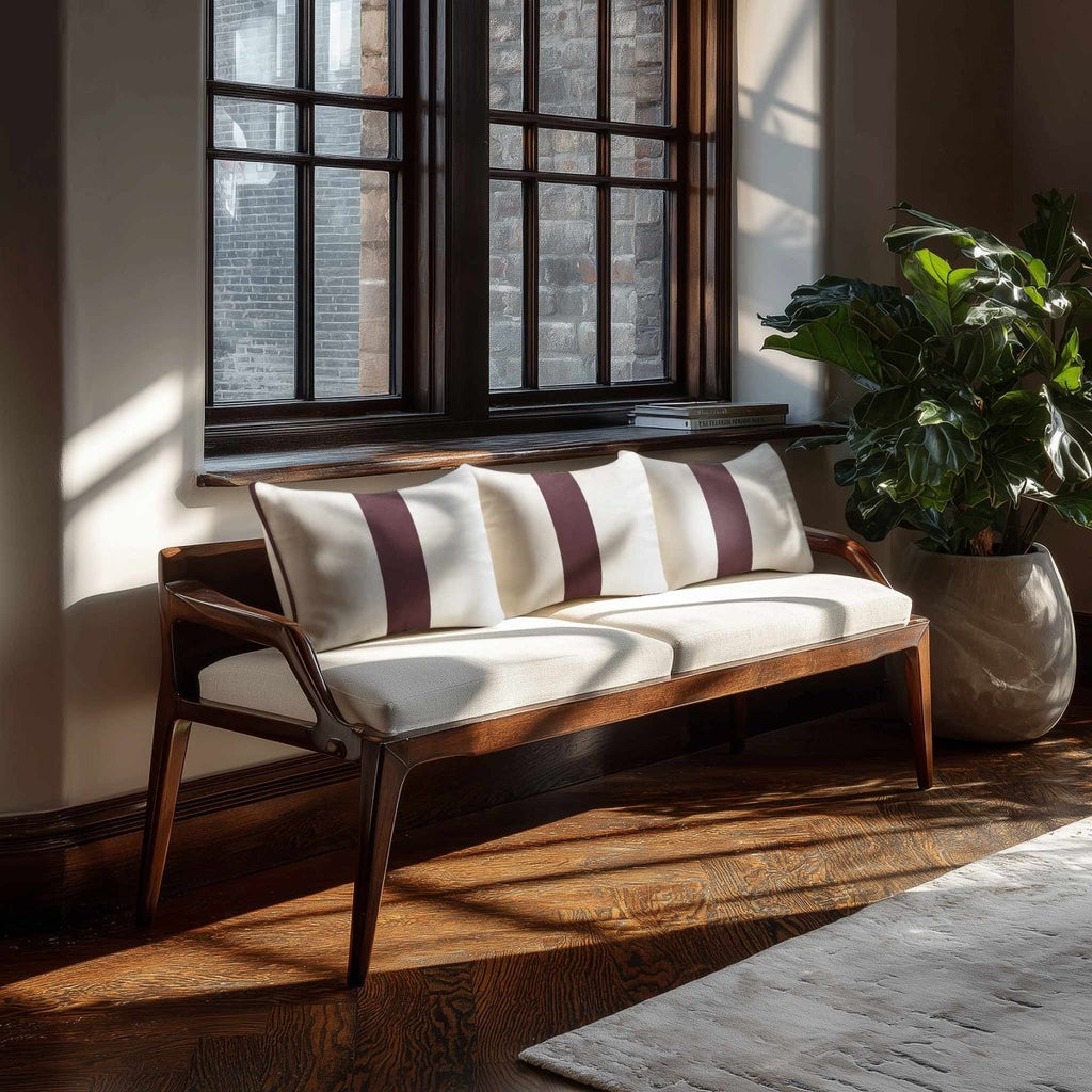 1 Stripe with Piping | Sustainable Velvet Rectangle Cushion - Italian Grape 50 x 30 cm by Izabela Peters