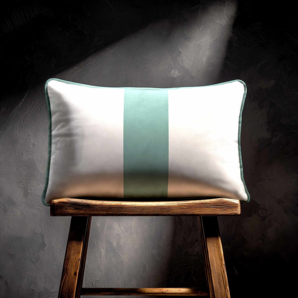 1 Stripe with Piping | Sustainable Velvet Rectangle Cushion - Blue Surf 50 x 30 cm by Izabela Peters