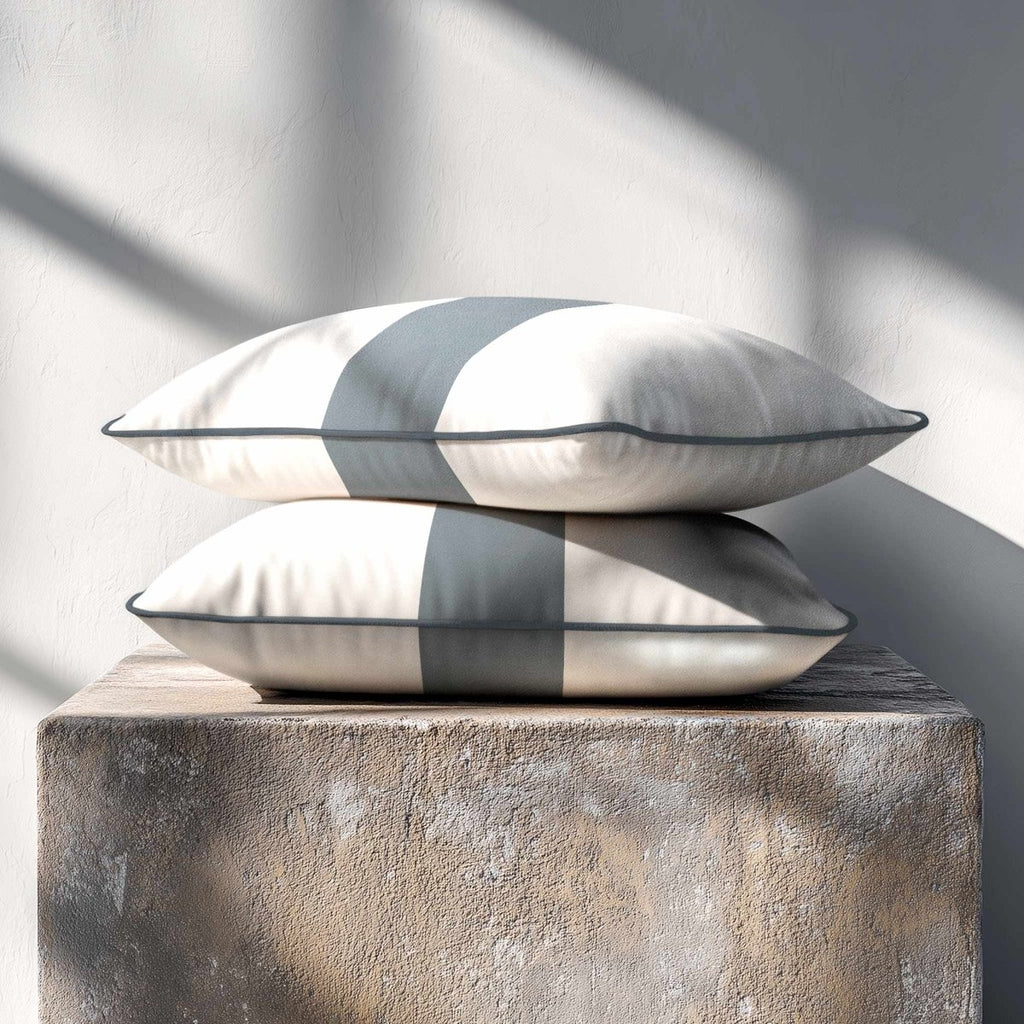 1 Stripe with Piping | Sustainable Velvet Rectangle Cushion - French Grey 50 x 30 cm by Izabela Peters