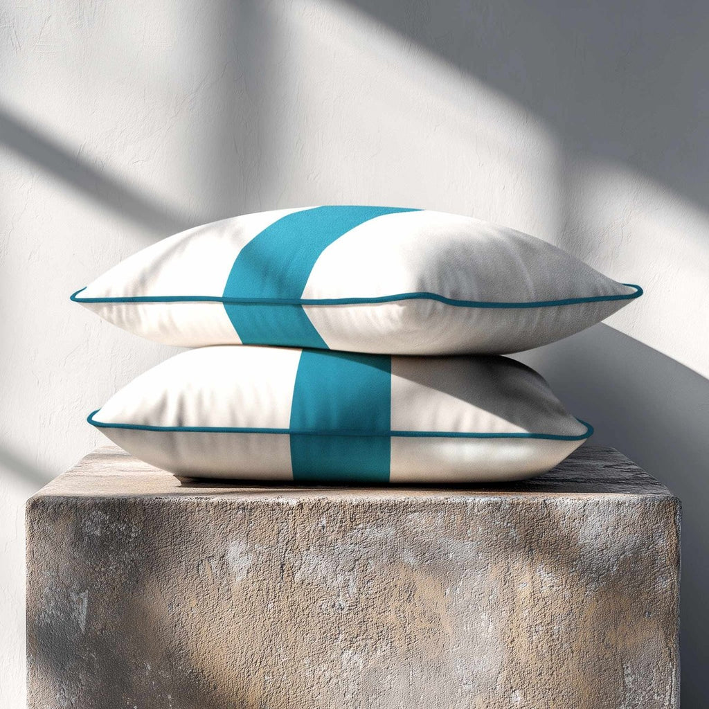 1 Stripe with Piping | Sustainable Velvet Rectangle Cushion - Prussian Blue 50 x 30 cm by Izabela Peters
