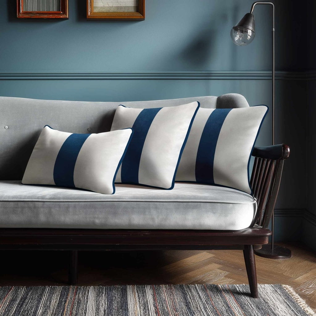 1 Stripe with Piping | Sustainable Velvet Rectangle Cushion - Petrol Blue 50 x 30 cm by Izabela Peters