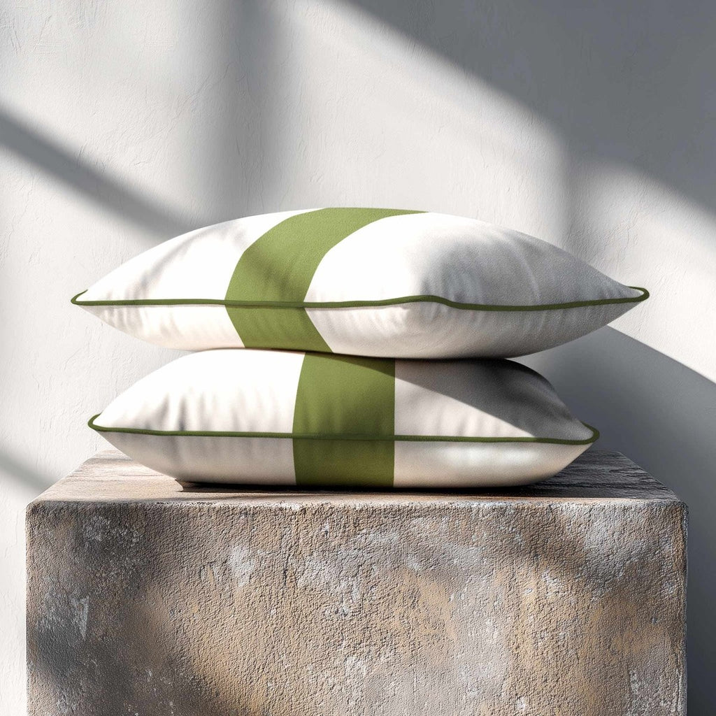1 Stripe with Piping | Sustainable Velvet Rectangle Cushion - Sage 50 x 30 cm by Izabela Peters