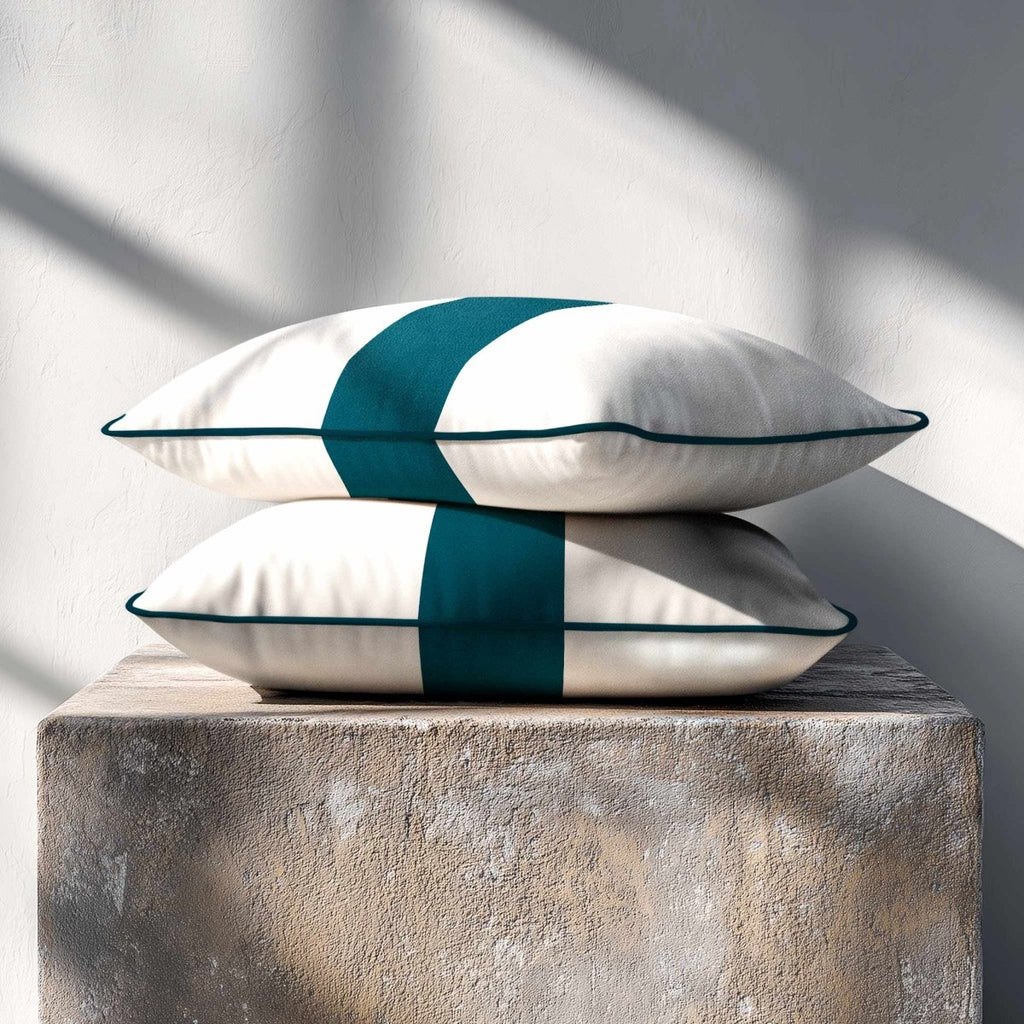 1 Stripe with Piping | Sustainable Velvet Rectangle Cushion - Teal 50 x 30 cm by Izabela Peters
