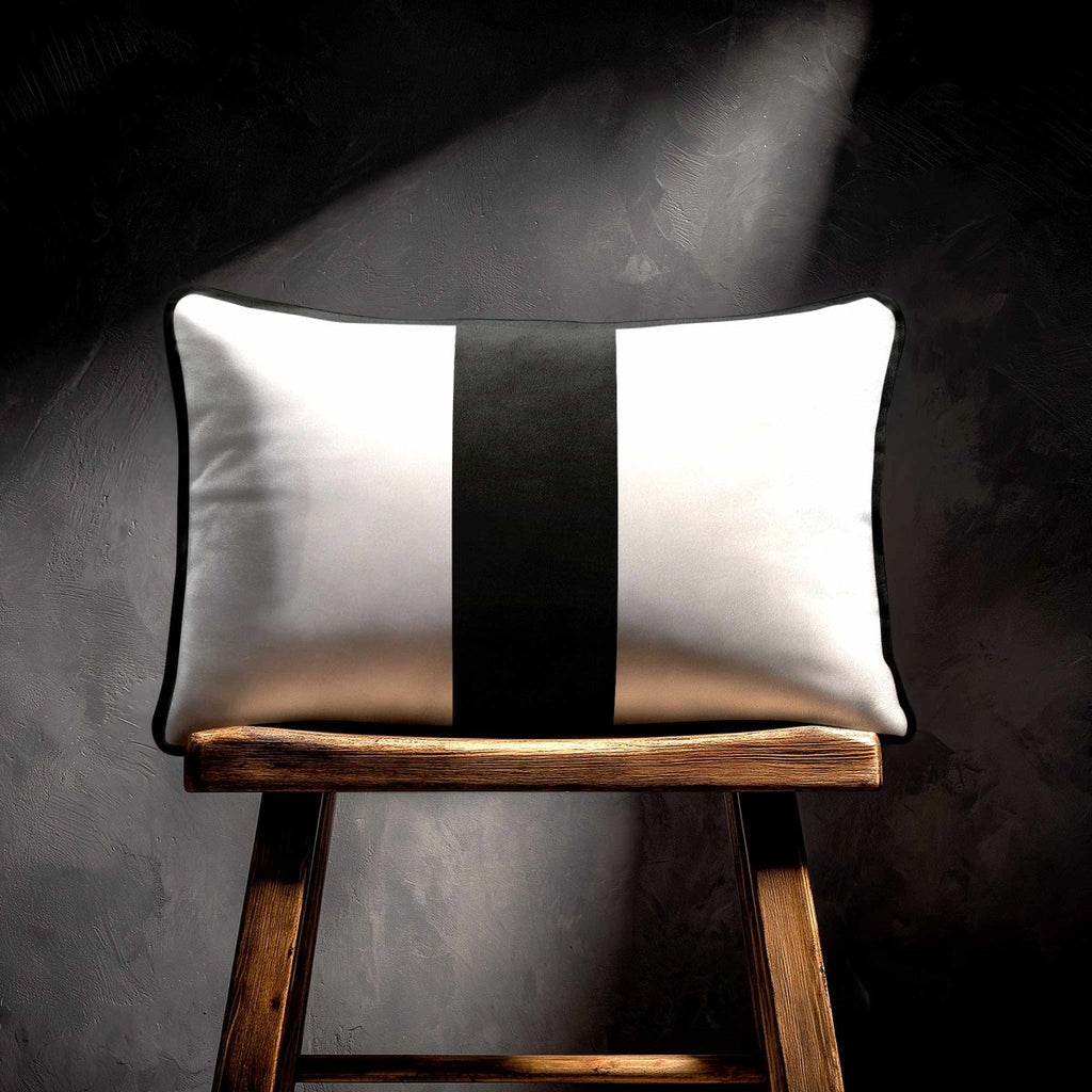 1 Stripe with Piping | Sustainable Velvet Rectangle Cushion - Charcoal 50 x 30 cm by Izabela Peters