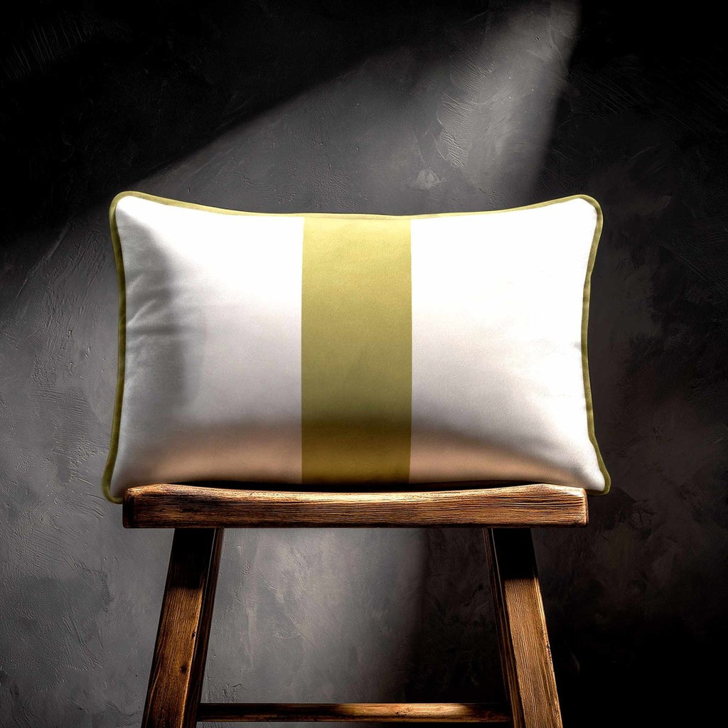 1 Stripe with Piping | Sustainable Velvet Rectangle Cushion - Golden Lime 50 x 30 cm by Izabela Peters