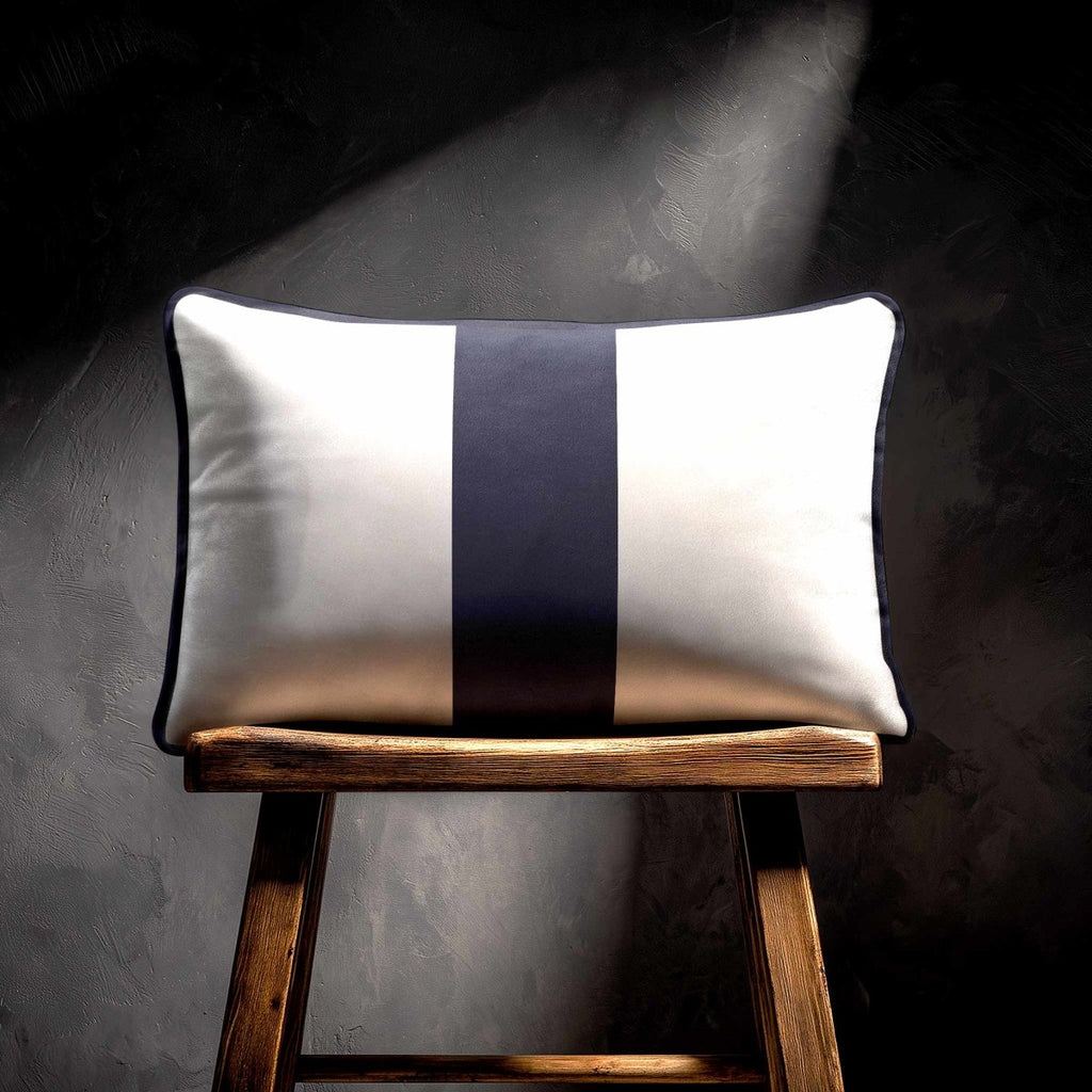 1 Stripe with Piping | Sustainable Velvet Rectangle Cushion - Graphite 50 x 30 cm by Izabela Peters