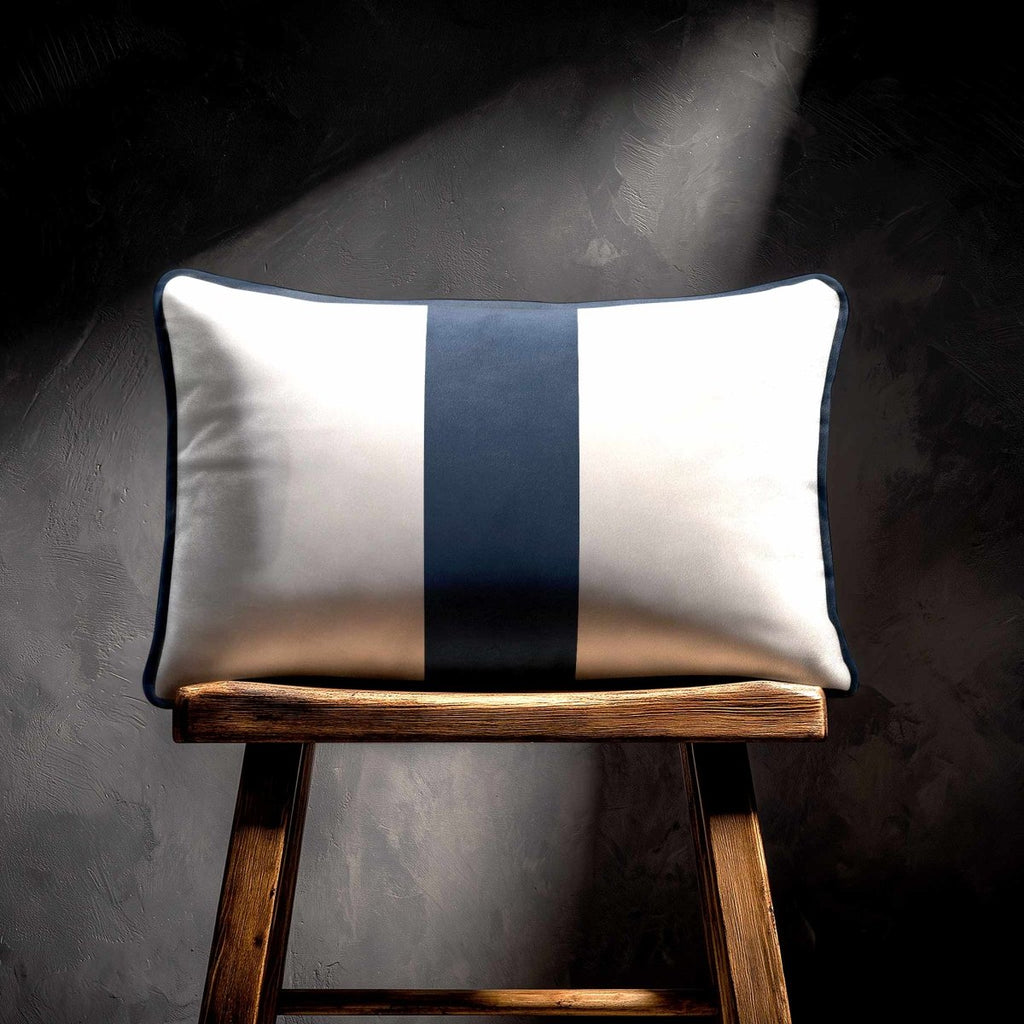 1 Stripe with Piping | Sustainable Velvet Rectangle Cushion - Midnight 50 x 30 cm by Izabela Peters