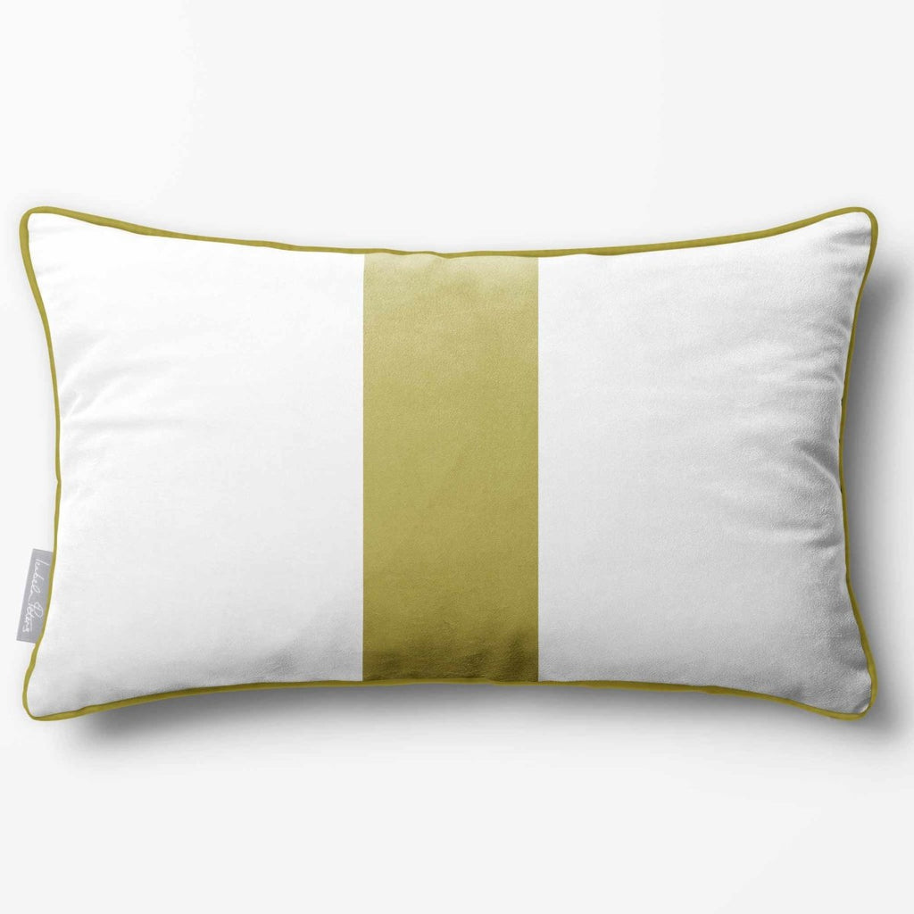 1 Stripe with Piping | Sustainable Velvet Rectangle Cushion - Golden Lime 50 x 30 cm by Izabela Peters
