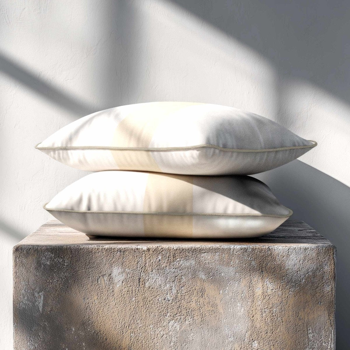 1 Stripe with Piping | Sustainable Velvet Rectangle Cushion - Ivory Cream 50 x 30 cm by Izabela Peters