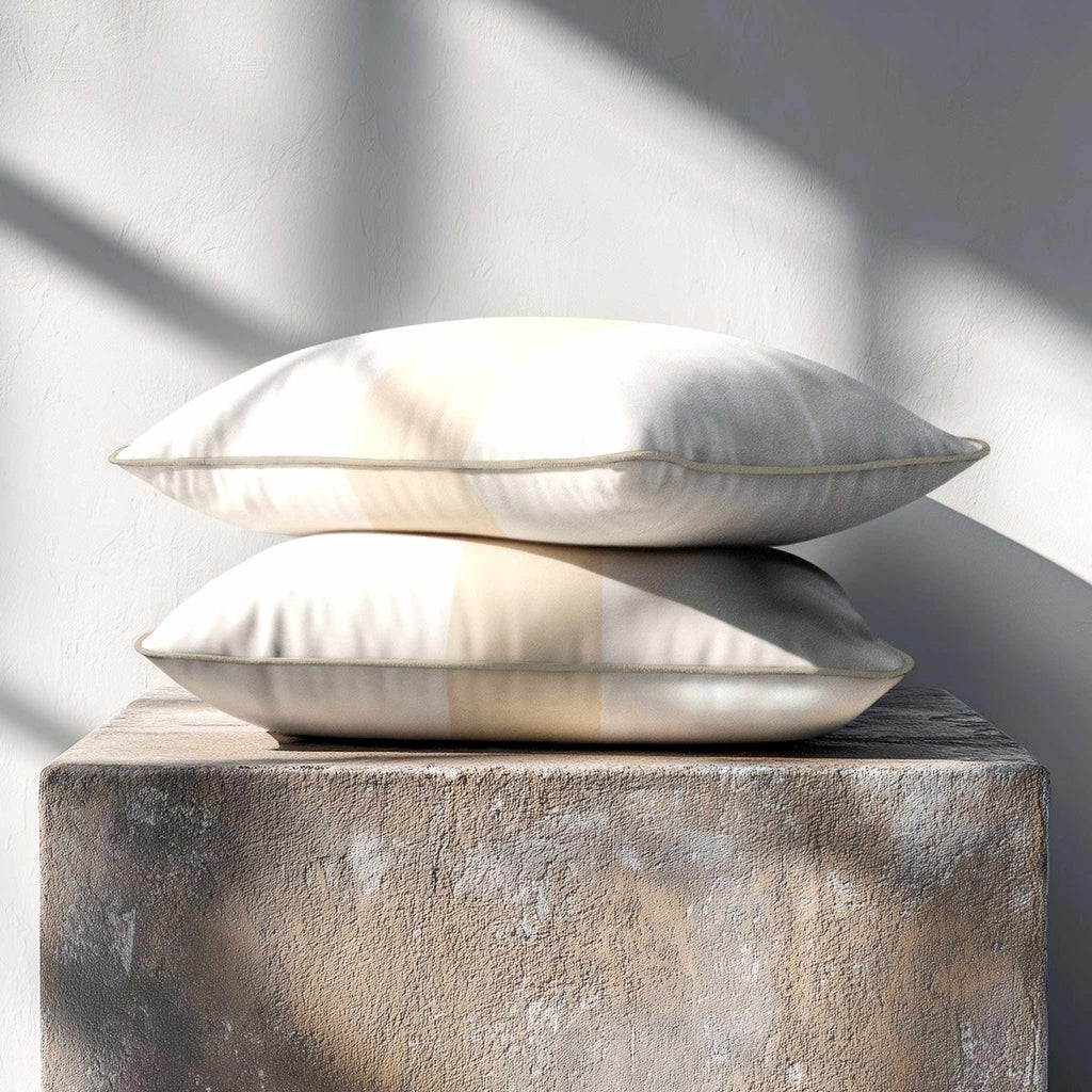 1 Stripe with Piping | Sustainable Velvet Rectangle Cushion - Ivory Cream 50 x 30 cm by Izabela Peters