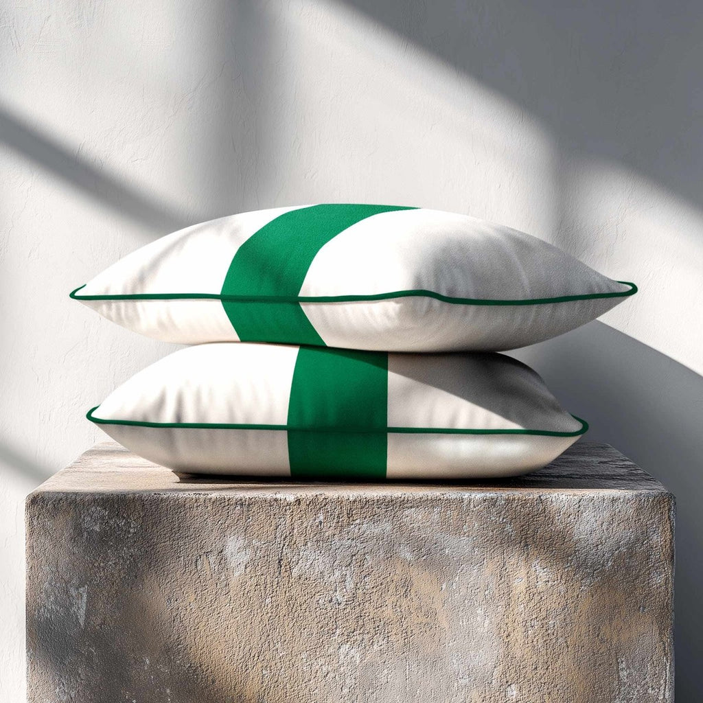 1 Stripe with Piping | Sustainable Velvet Rectangle Cushion - Emerald Green 50 x 30 cm by Izabela Peters