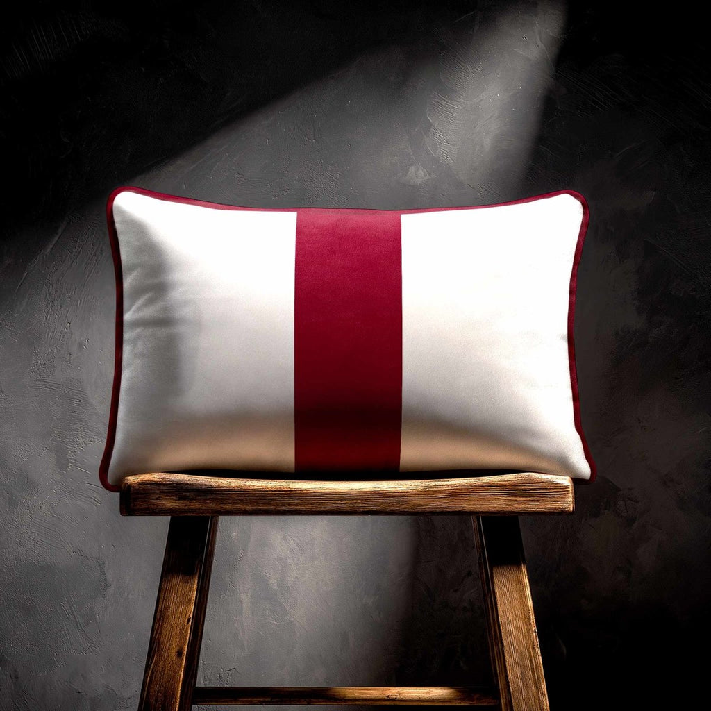 1 Stripe with Piping | Sustainable Velvet Rectangle Cushion - Raspberry Red 50 x 30 cm by Izabela Peters