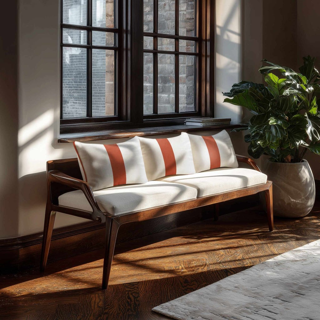 1 Stripe with Piping | Sustainable Velvet Rectangle Cushion - Burnt Ochre 50 x 30 cm by Izabela Peters
