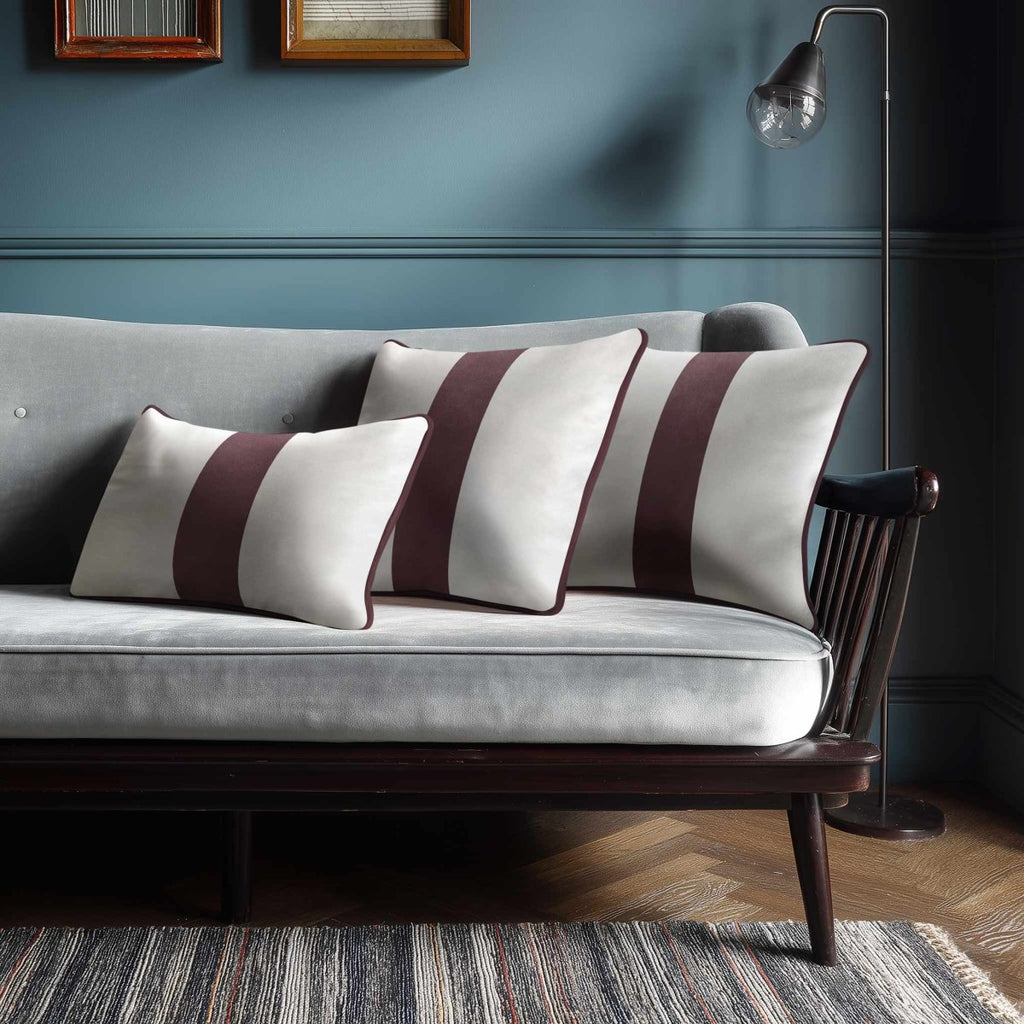 1 Stripe with Piping | Sustainable Velvet Rectangle Cushion - Italian Grape 50 x 30 cm by Izabela Peters