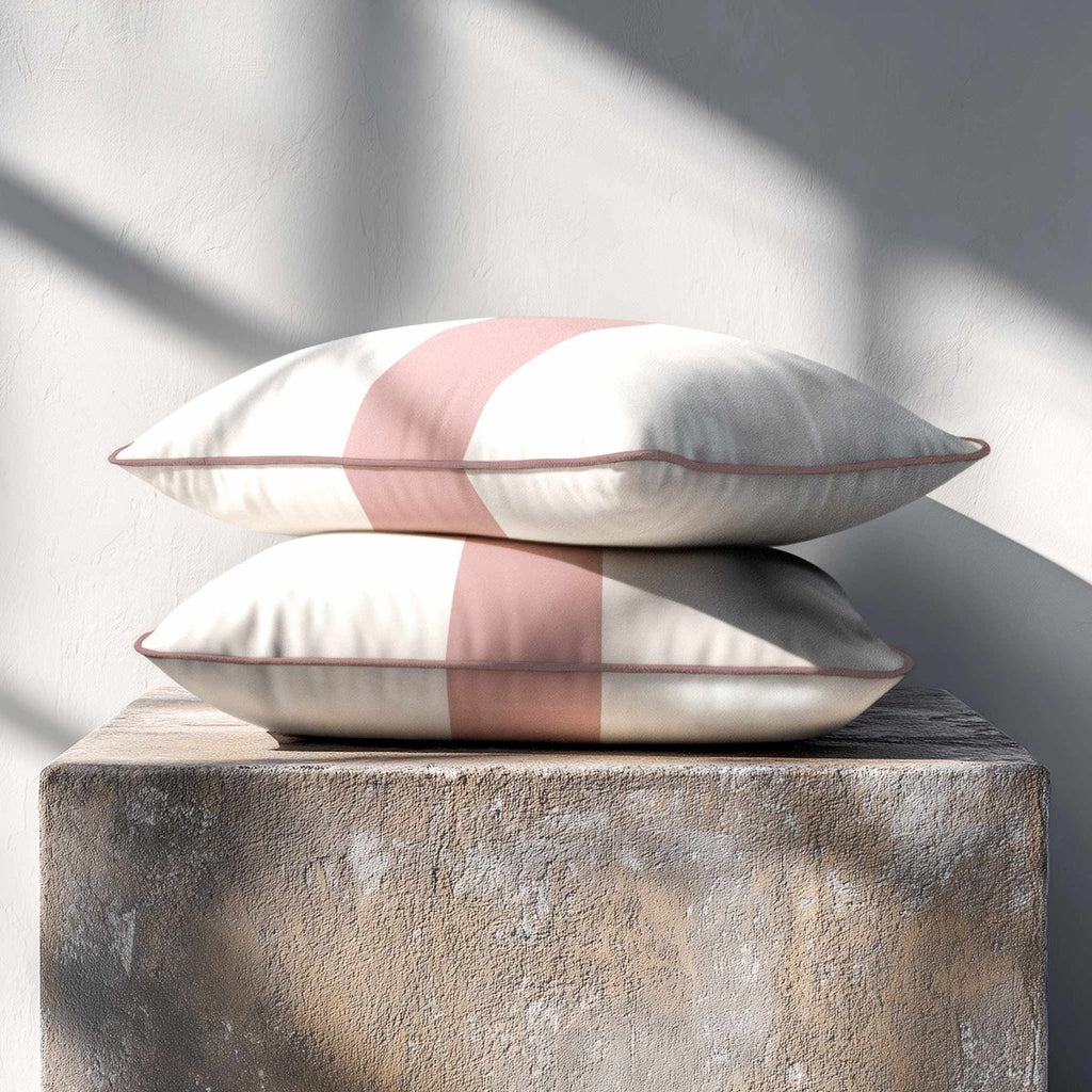 1 Stripe with Piping | Sustainable Velvet Rectangle Cushion - Rosewater 50 x 30 cm by Izabela Peters