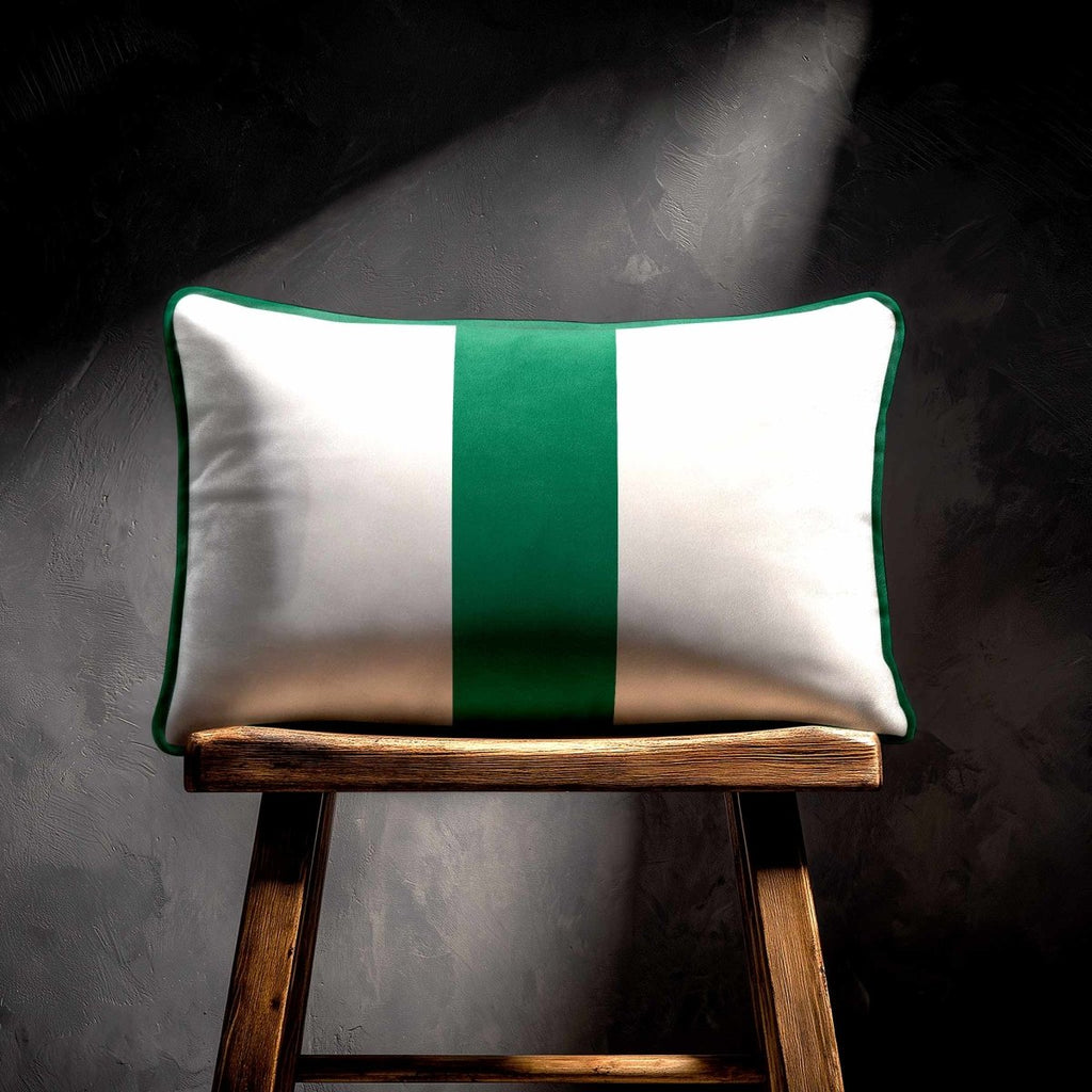1 Stripe with Piping | Sustainable Velvet Rectangle Cushion - Emerald Green 50 x 30 cm by Izabela Peters