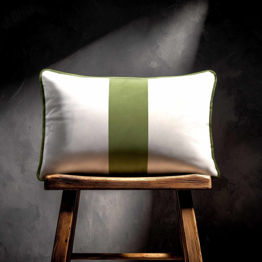 1 Stripe with Piping | Sustainable Velvet Rectangle Cushion - Sage 50 x 30 cm by Izabela Peters