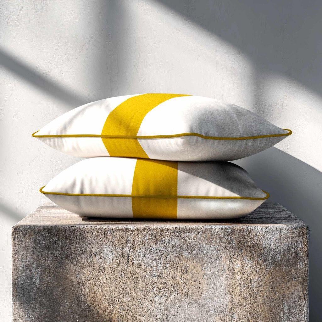 1 Stripe with Piping | Sustainable Velvet Rectangle Cushion - Mustard Ochre 50 x 30 cm by Izabela Peters