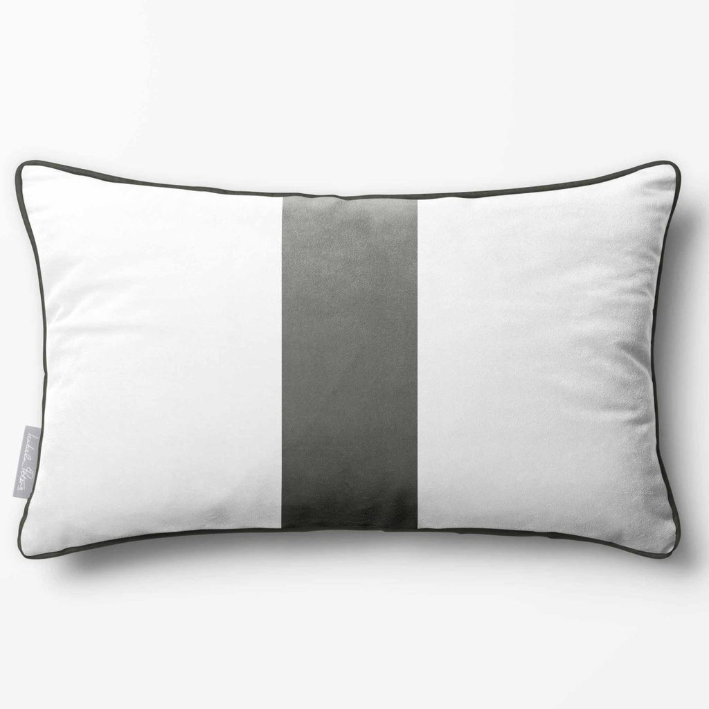 1 Stripe with Piping | Sustainable Velvet Rectangle Cushion - Beluga 50 x 30 cm by Izabela Peters
