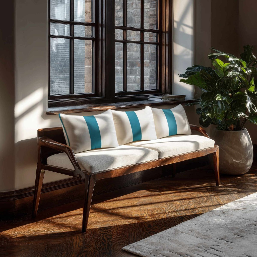 1 Stripe with Piping | Sustainable Velvet Rectangle Cushion - Prussian Blue 50 x 30 cm by Izabela Peters