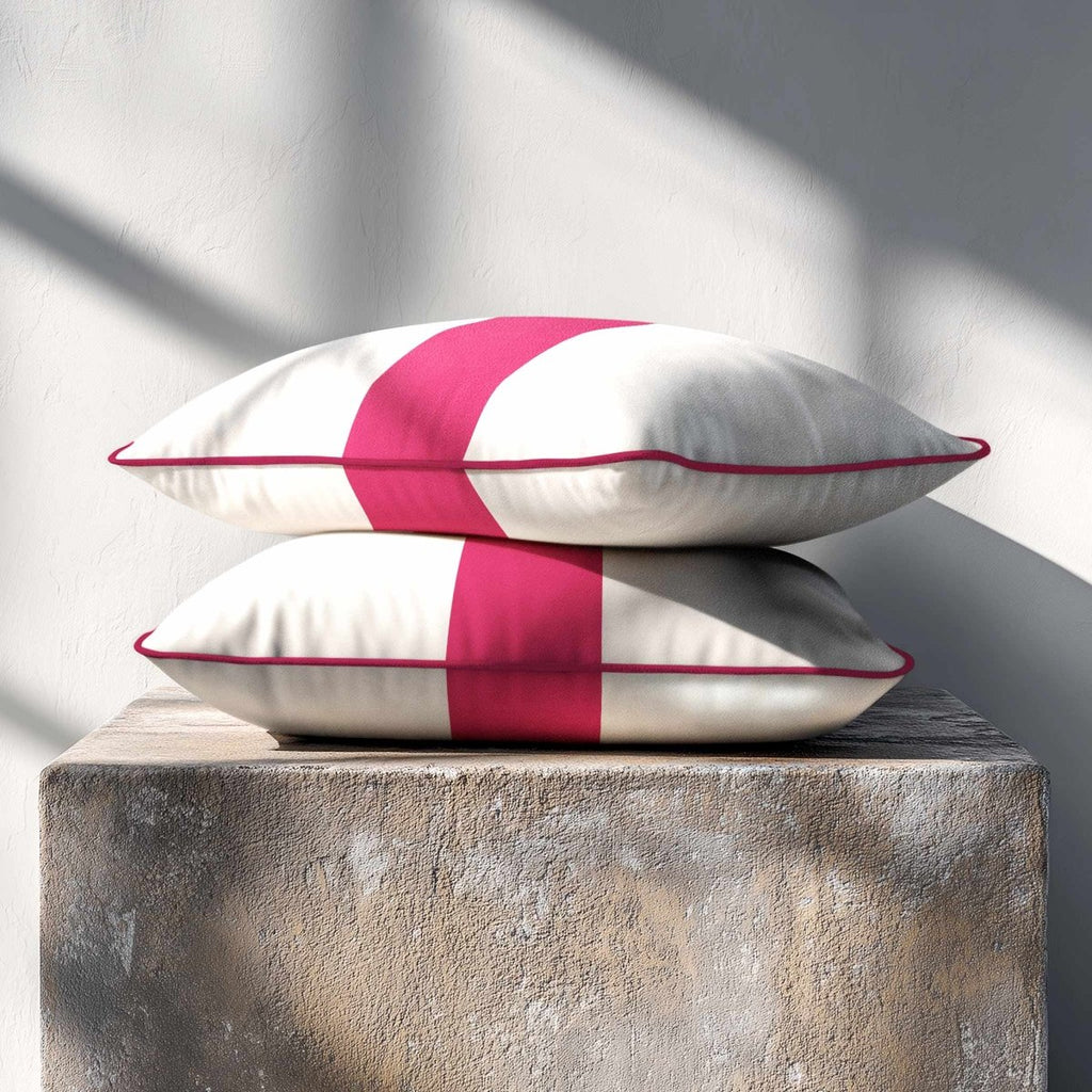 1 Stripe with Piping | Sustainable Velvet Rectangle Cushion - Hot Pink 50 x 30 cm by Izabela Peters