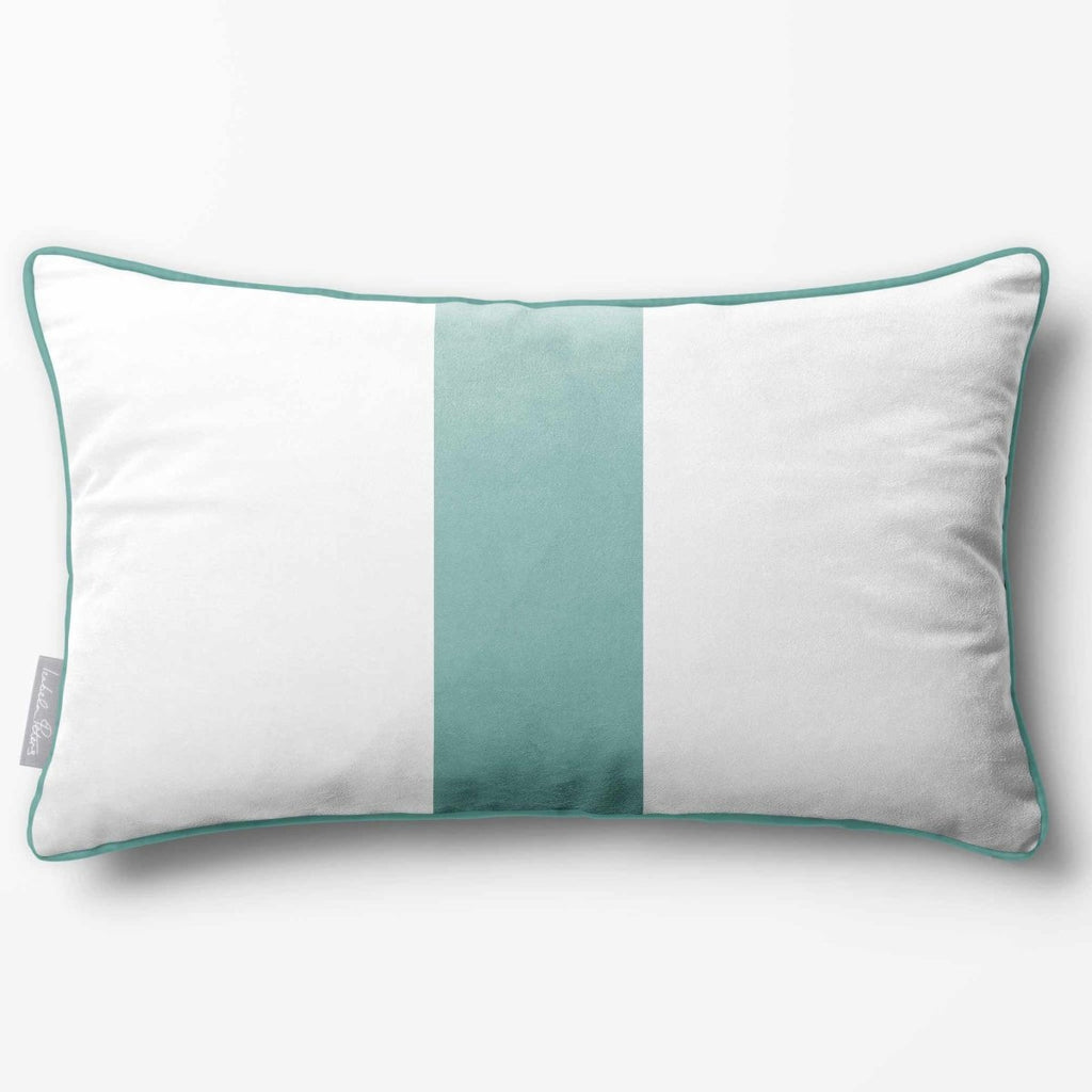 1 Stripe with Piping | Sustainable Velvet Rectangle Cushion - Blue Surf 50 x 30 cm by Izabela Peters