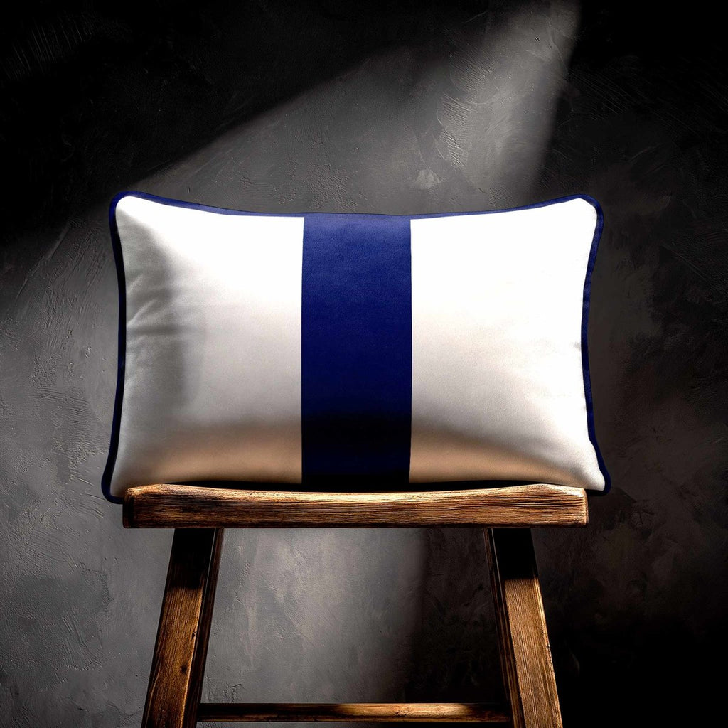 1 Stripe with Piping | Sustainable Velvet Rectangle Cushion - Midnight 50 x 30 cm by Izabela Peters