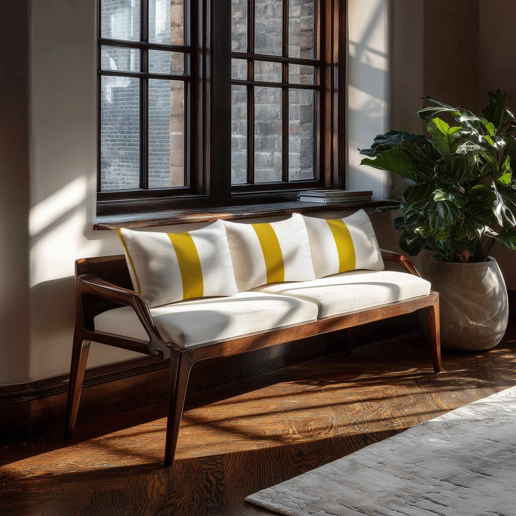 1 Stripe with Piping | Sustainable Velvet Rectangle Cushion - Mustard Ochre 50 x 30 cm by Izabela Peters