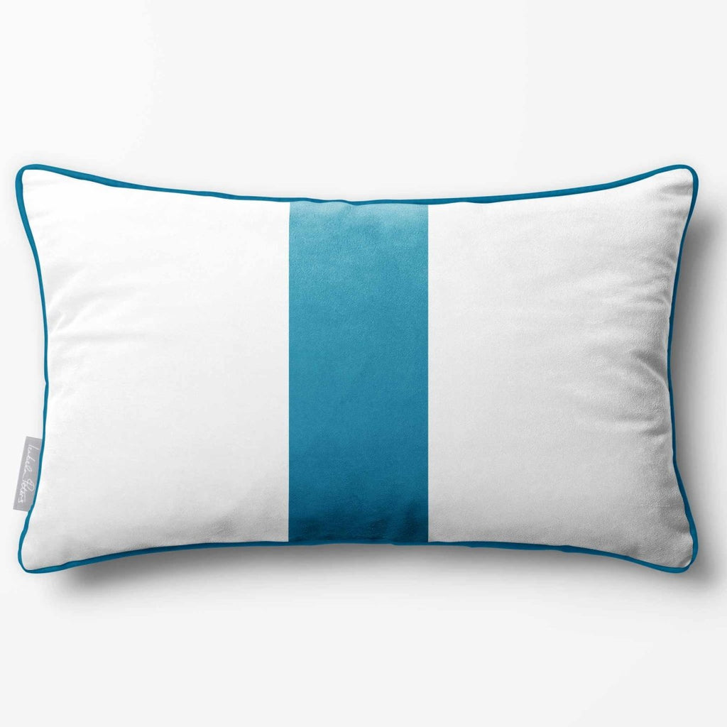 1 Stripe with Piping | Sustainable Velvet Rectangle Cushion - Prussian Blue 50 x 30 cm by Izabela Peters