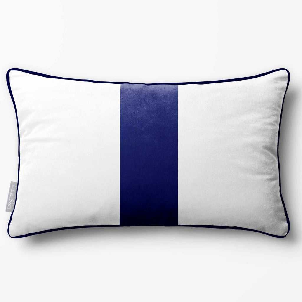 1 Stripe with Piping | Sustainable Velvet Rectangle Cushion - Midnight 50 x 30 cm by Izabela Peters
