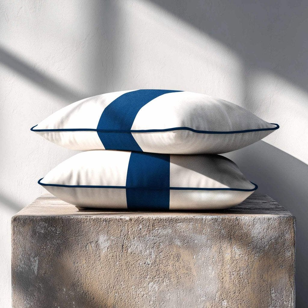 1 Stripe with Piping | Sustainable Velvet Rectangle Cushion - Petrol Blue 50 x 30 cm by Izabela Peters