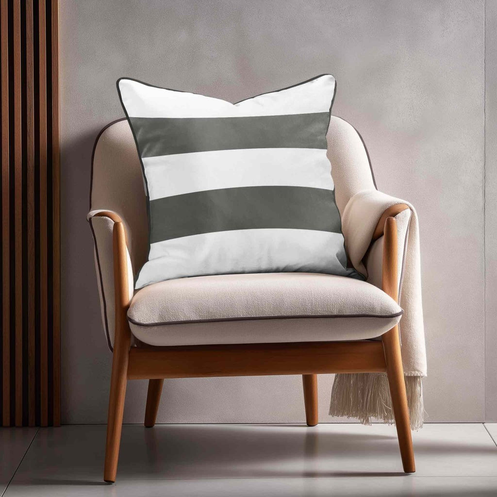 2 Stripes Horizontal | Sustainable Velvet Cushion with Piping - Beluga 40 x 40 cm by Izabela Peters