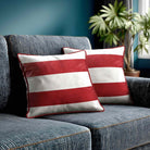 2 Stripes Horizontal | Sustainable Velvet Cushion with Piping - Crimson Muse 40 x 40 cm by Izabela Peters