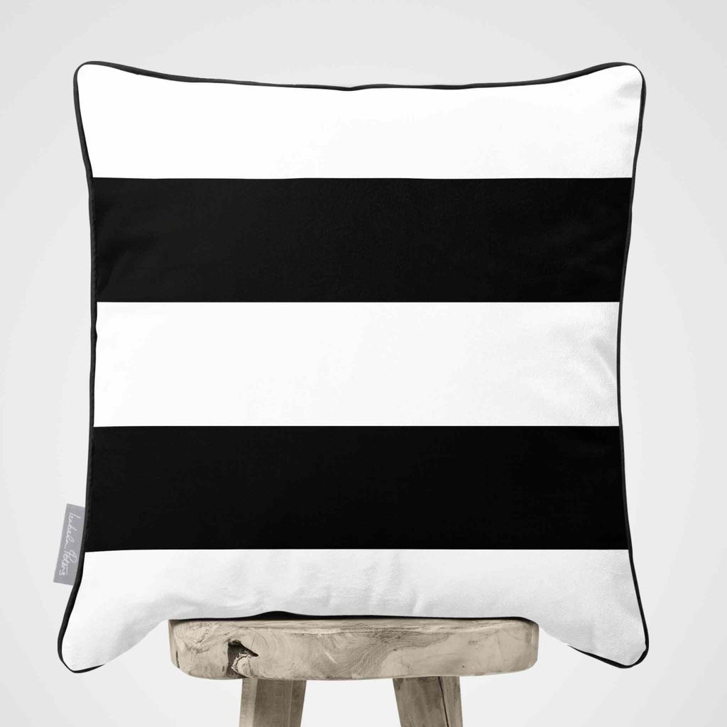 2 Stripes Horizontal | Sustainable Velvet Cushion with Piping - Charcoal 40 x 40 cm by Izabela Peters