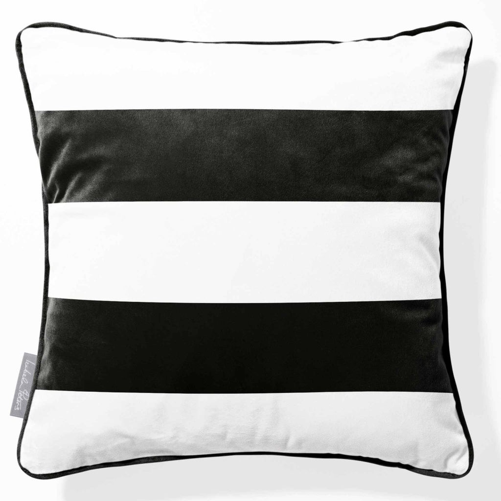 2 Stripes Horizontal | Sustainable Velvet Cushion with Piping - Charcoal 40 x 40 cm by Izabela Peters