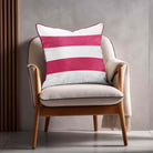 2 Stripes Horizontal | Sustainable Velvet Cushion with Piping - Hot Pink 40 x 40 cm by Izabela Peters