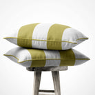2 Stripes Horizontal | Sustainable Velvet Cushion with Piping - Golden Lime 40 x 40 cm by Izabela Peters