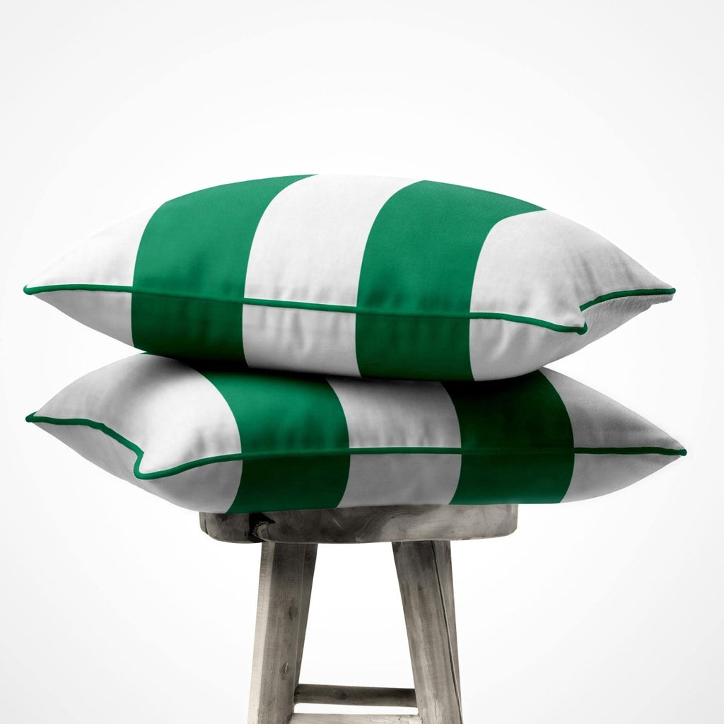 2 Stripes Horizontal | Sustainable Velvet Cushion with Piping - Emerald Green 40 x 40 cm by Izabela Peters