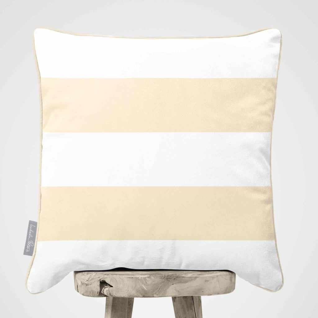 2 Stripes Horizontal | Sustainable Velvet Cushion with Piping - Ivory Cream 40 x 40 cm by Izabela Peters