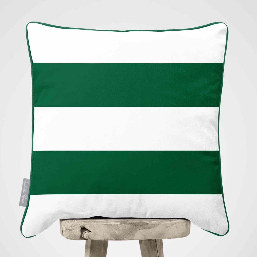 2 Stripes Horizontal | Sustainable Velvet Cushion with Piping - Emerald Green 40 x 40 cm by Izabela Peters
